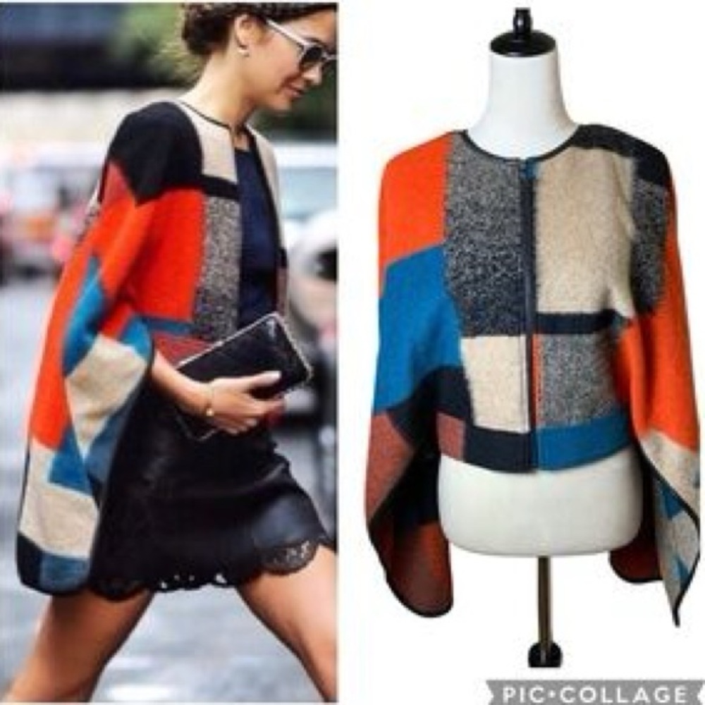 BCBGMAXAZRIA Walker Color Block Cape Poncho Blazer Jacket Coat Size XS/S NEW - Picture 7 of 9